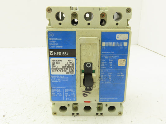 Westinghouse HFD3100 Industrial Circuit Breaker 100 Amp 600V 3 Pole