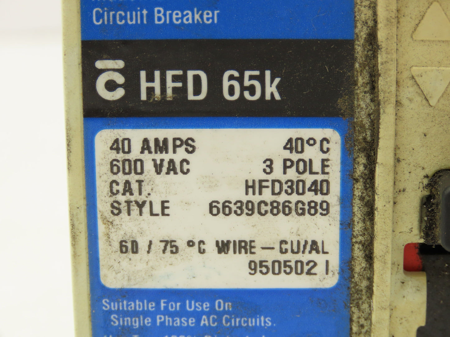 Westinghouse HFD3040 Industrial Circuit Breaker 40 Amp 600V 3 Pole