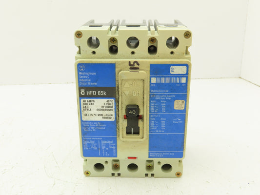 Westinghouse HFD3040 Industrial Circuit Breaker 40 Amp 600V 3 Pole