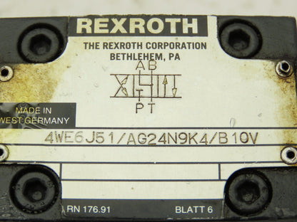 Rexroth 4WEH10E40/6AG24N9ETK4 Directional Solenoid Valve 4WE6J51/AG24N9K4/B10V