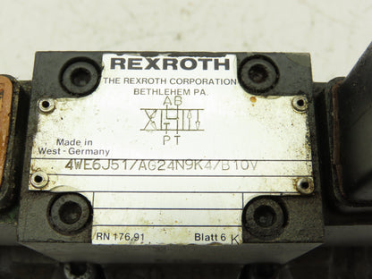 Rexroth 4WEH10E40/6AG24N9ETK4 Directional Solenoid Valve 4WE6J51/AG24N9K4/B10V