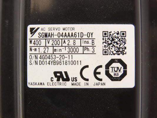 Yaskawa SGMAH-04AAA61D-0Y AC Servo Motor 200V 2.8A 400W 3000RPM