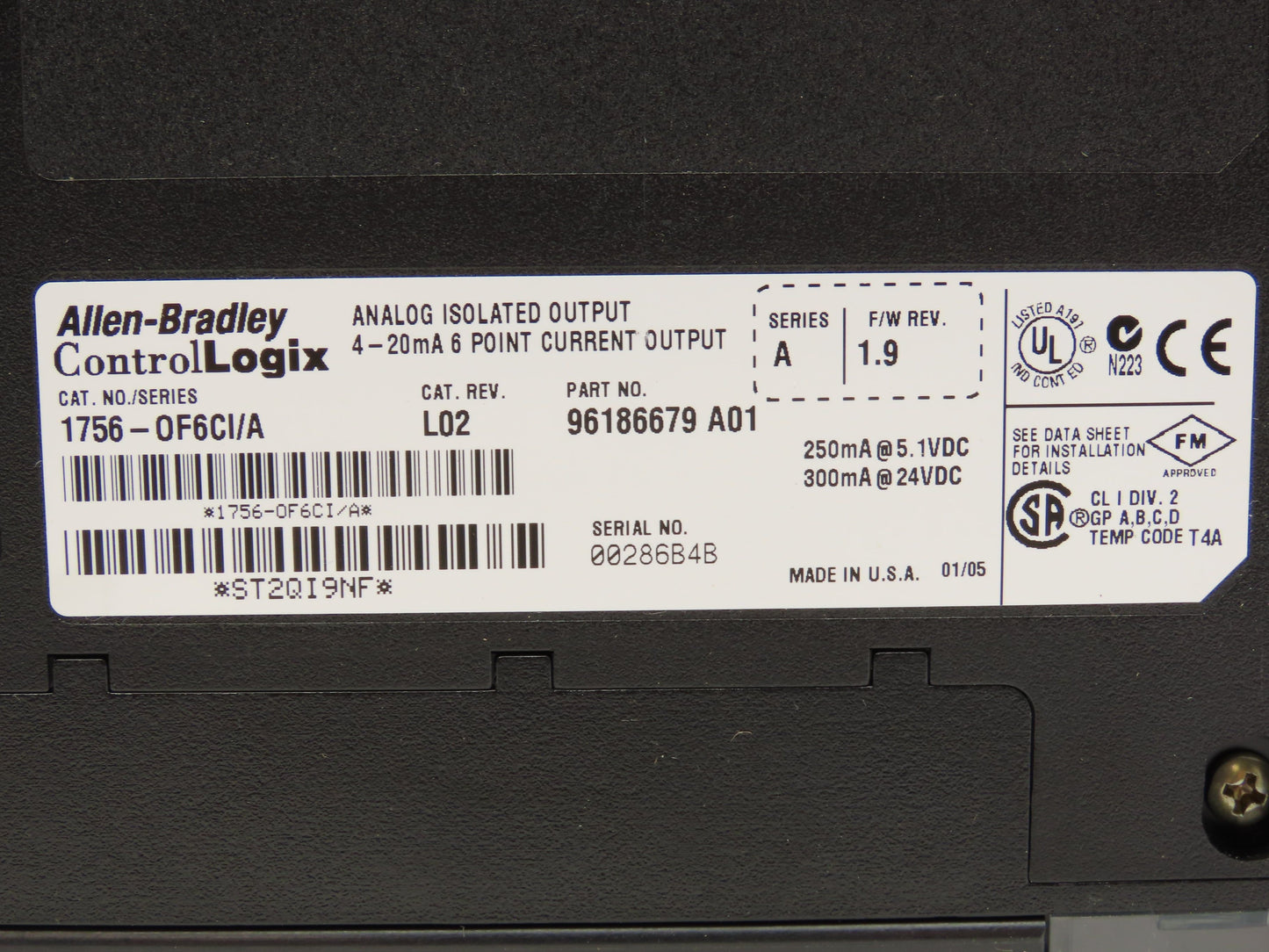 Allen Bradley 1756-OF6CI ControlLogix Analog Isolated Output 6 Point Ser A