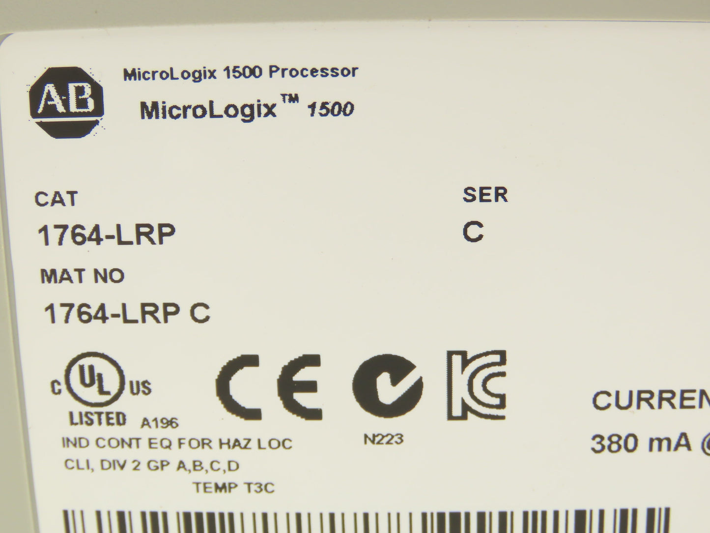 Allen Bradley 1764-LRP MicroLogix 1500 Processor Unit Series C FW 12