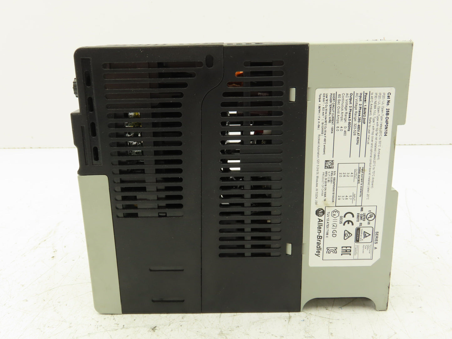 Allen Bradley 25B-D4P0N104 Power Flex 525 AC Drive 380-480V 1.5kW 2Hp 3Ph Ser A