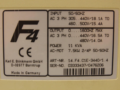 KEB 14.F4.C1E-3440 V1.4 Combivert AC Drive 3PH 11KVA 480V 14A 7.5KW