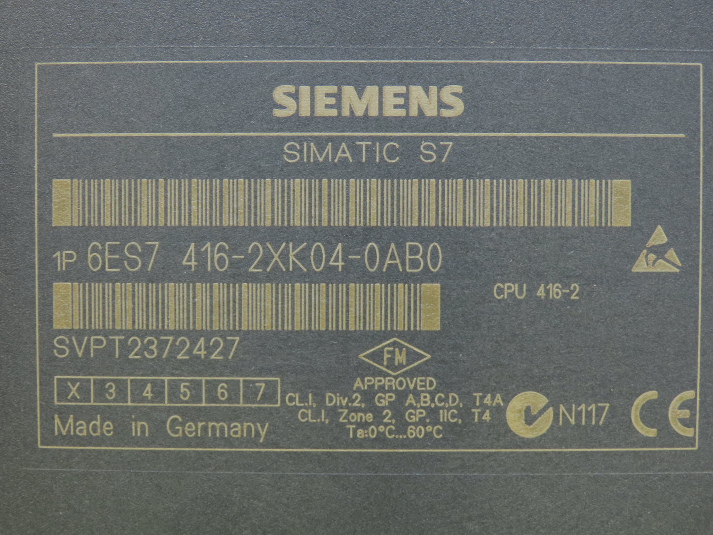 Siemens 6ES7416-2XK04-0AB0 Simatic S7 Processor CPU 416-2 5-15VDC