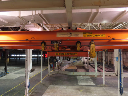 Cleveland Tramrail P&H 15 Ton Double Girder Bridge Crane 34' 10" Span w/Remote
