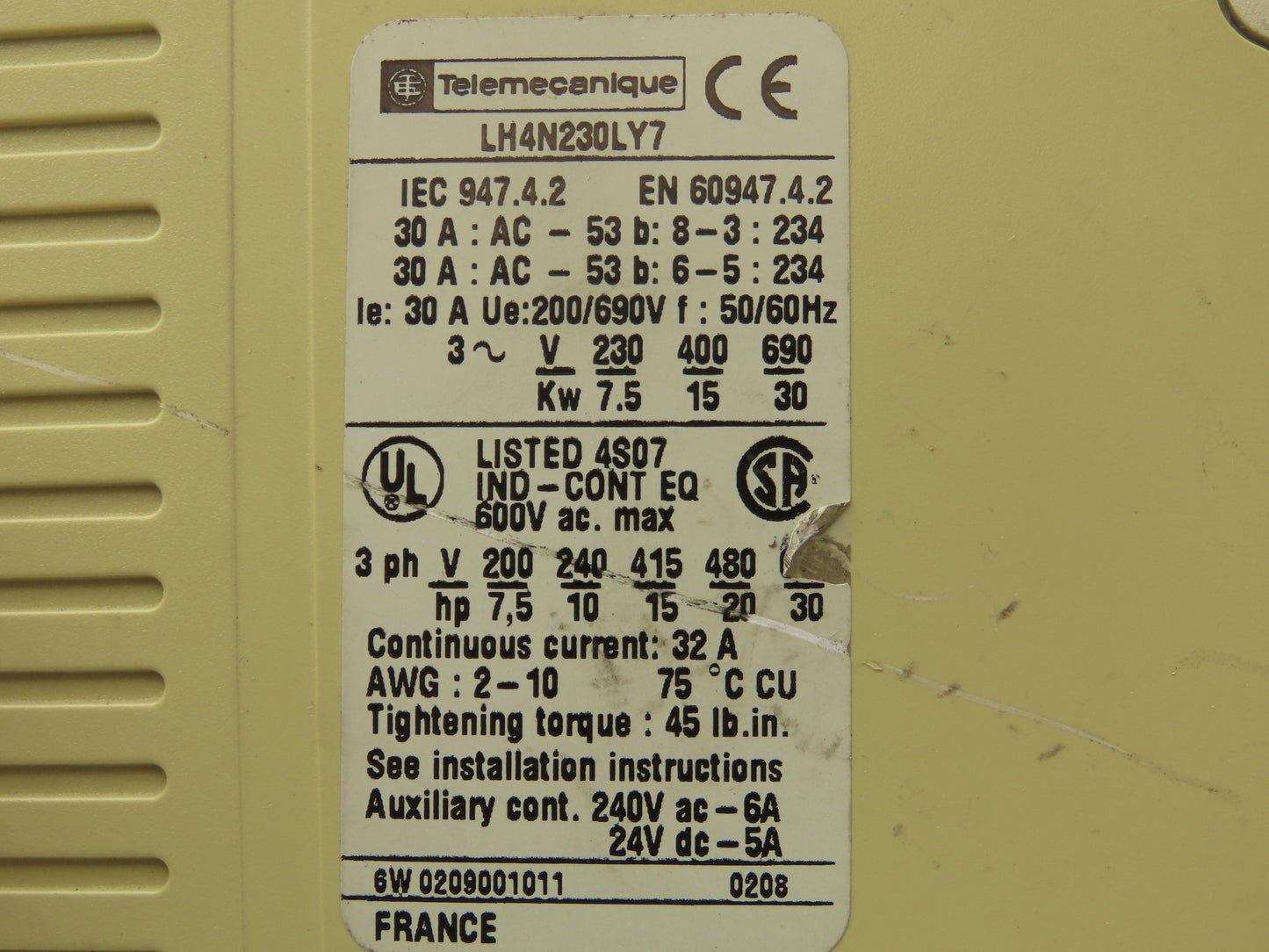 Telemecanique LH4N230LY7 Soft Starter/Soft Stop 690V 30A 30KW 3PH