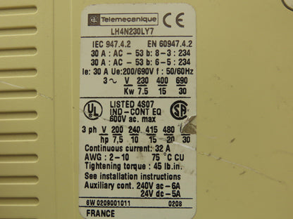 Telemecanique LH4N230LY7 Soft Starter/Soft Stop 690V 30A 30KW 3PH