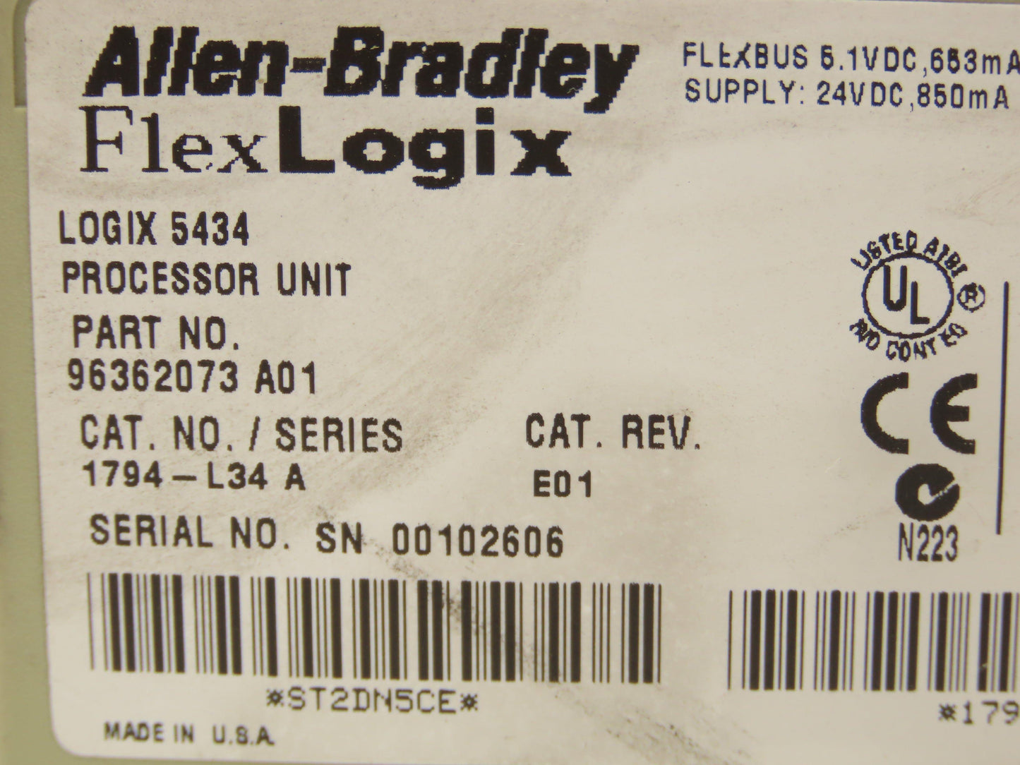 Allen Bradley 1794-L34 A Flex Logix 5434 Processor Unit  24VDC F/W REV 8.12