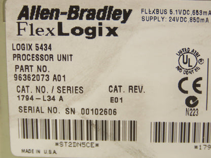 Allen Bradley 1794-L34 A Flex Logix 5434 Processor Unit  24VDC F/W REV 8.12