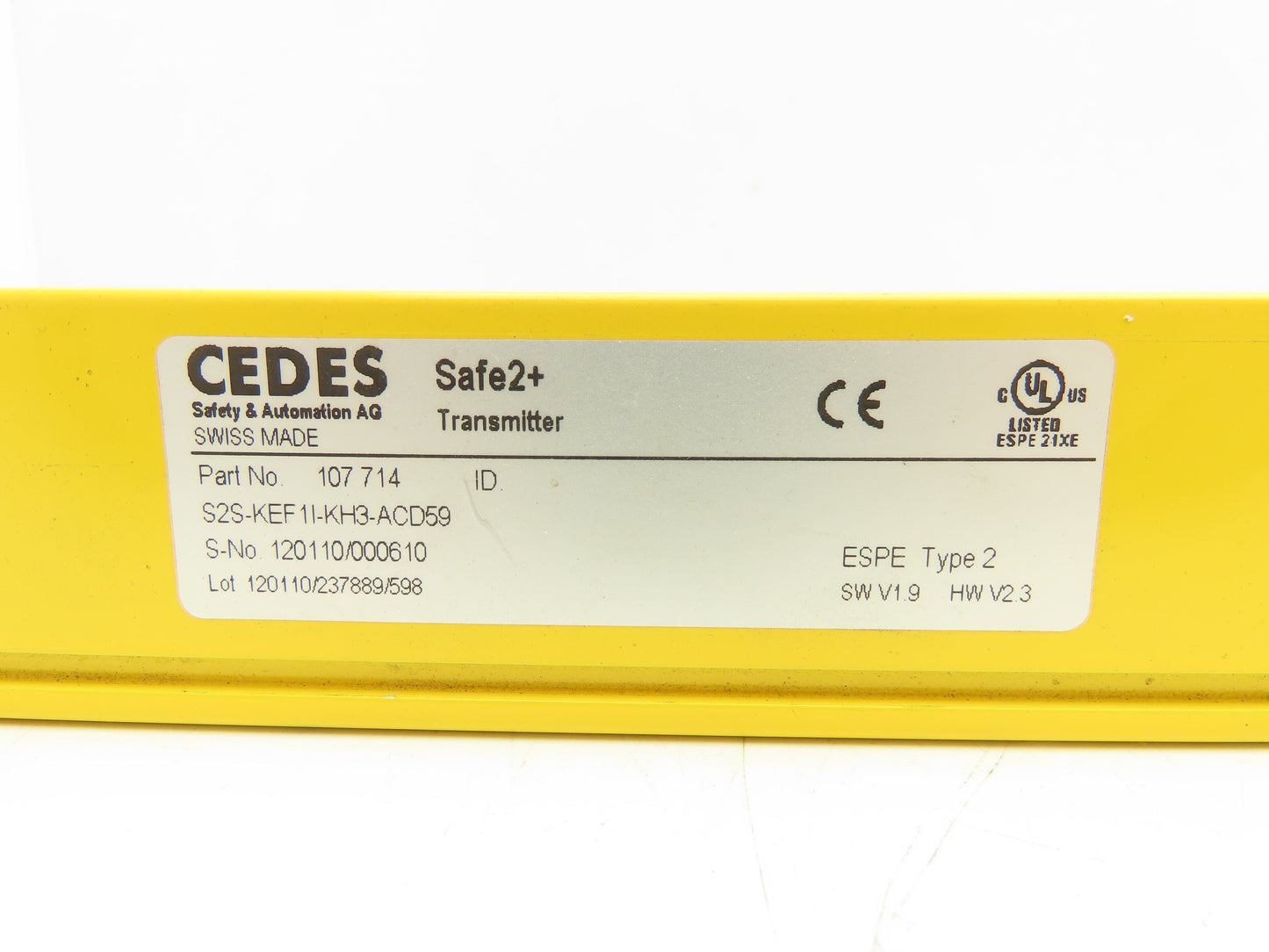 Cedes 107714 Safe2+ Safety Light Curtain Transmitter S2S-KEF1I-KH3-ACD59 360mm