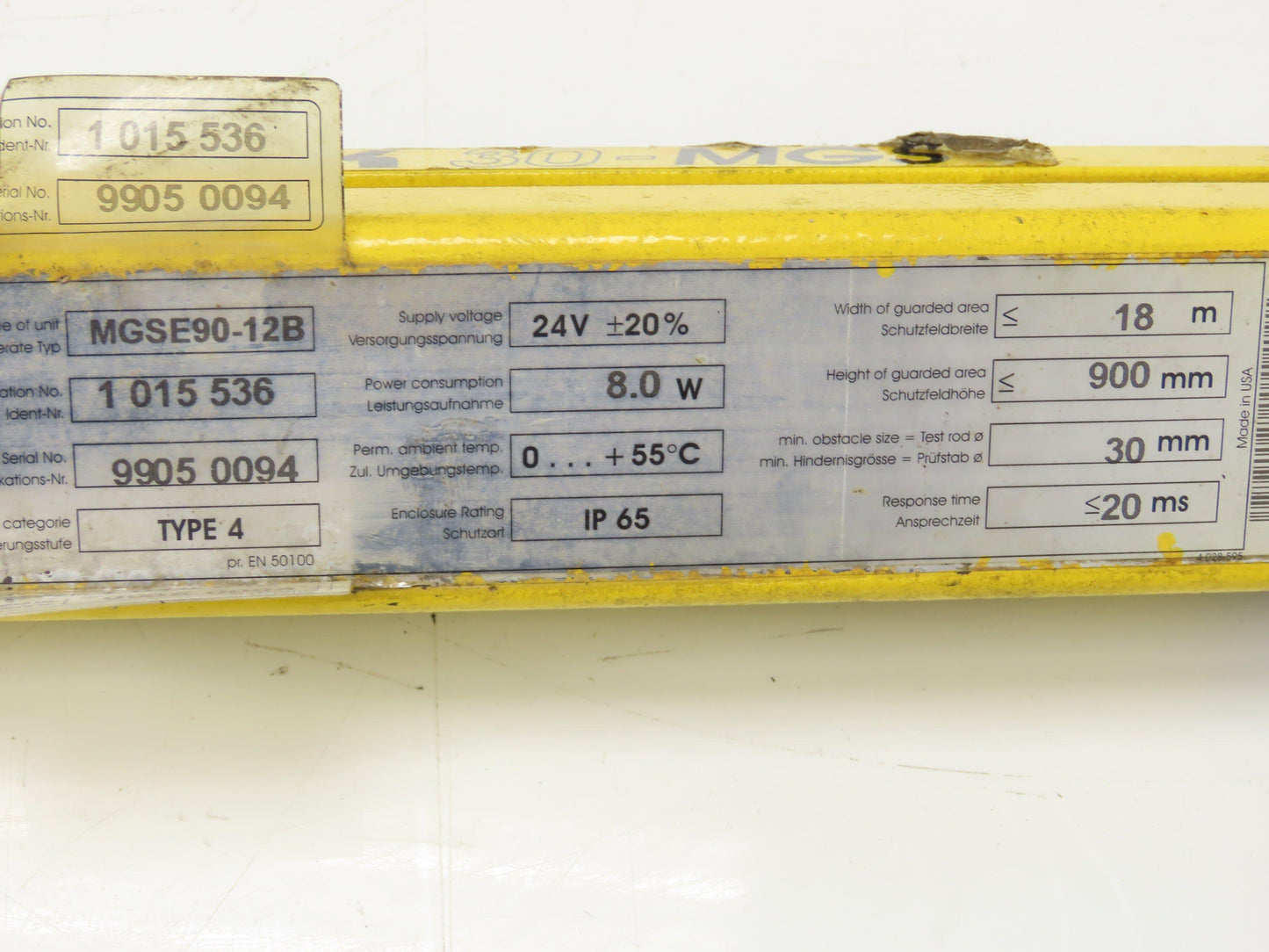 Sick 30-MGS MGSE90-12B Safety Light Curtain Receiver 900mm