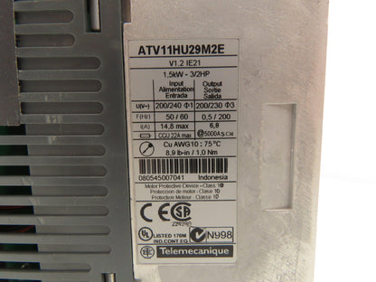 Telemecanique ATV11HU29M2E Altivar 11 Variable Speed Drive VFD 3/2Hp 240V 1PH In