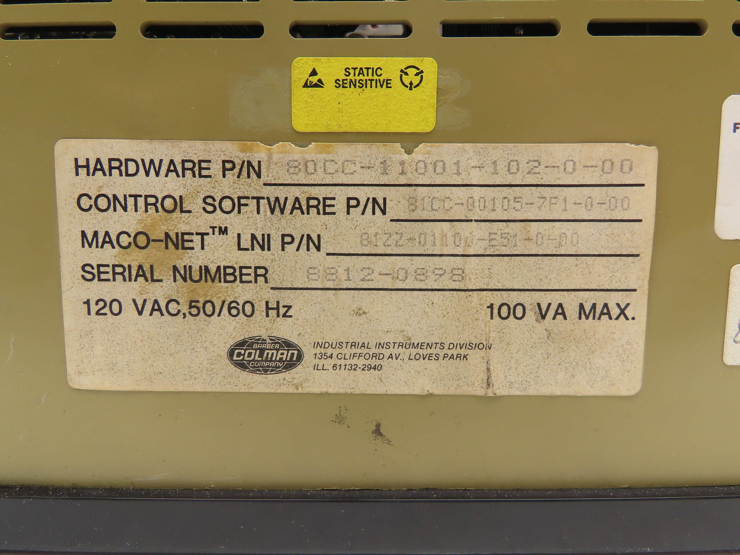 Barber Coleman 80CC-11001-102-0-00 Sequence Module Maco 8000 120VAC 100VA Max