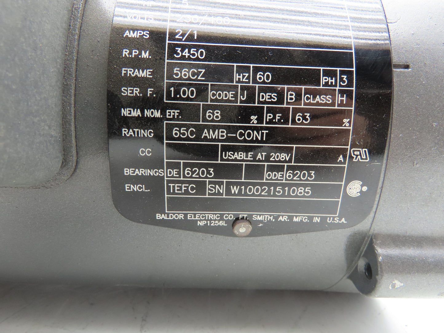 Baldor Reliance Pump Motor 1/2Hp 3450 RPM 230/460V 3PH 56CZ Extended Shaft