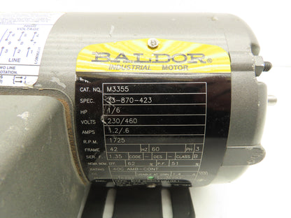 Baldor M3355 AC Motor 1/6Hp 1725 RPM 230/460V 3PH 42 Frame 3/8" Shaft