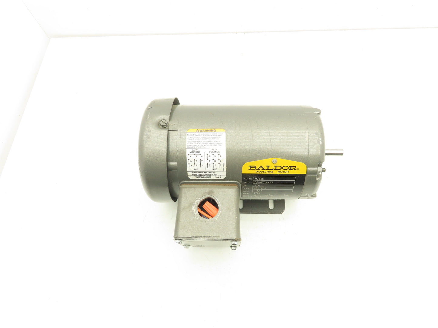 Baldor M3355 AC Motor 1/6Hp 1725 RPM 230/460V 3PH 42 Frame 3/8" Shaft