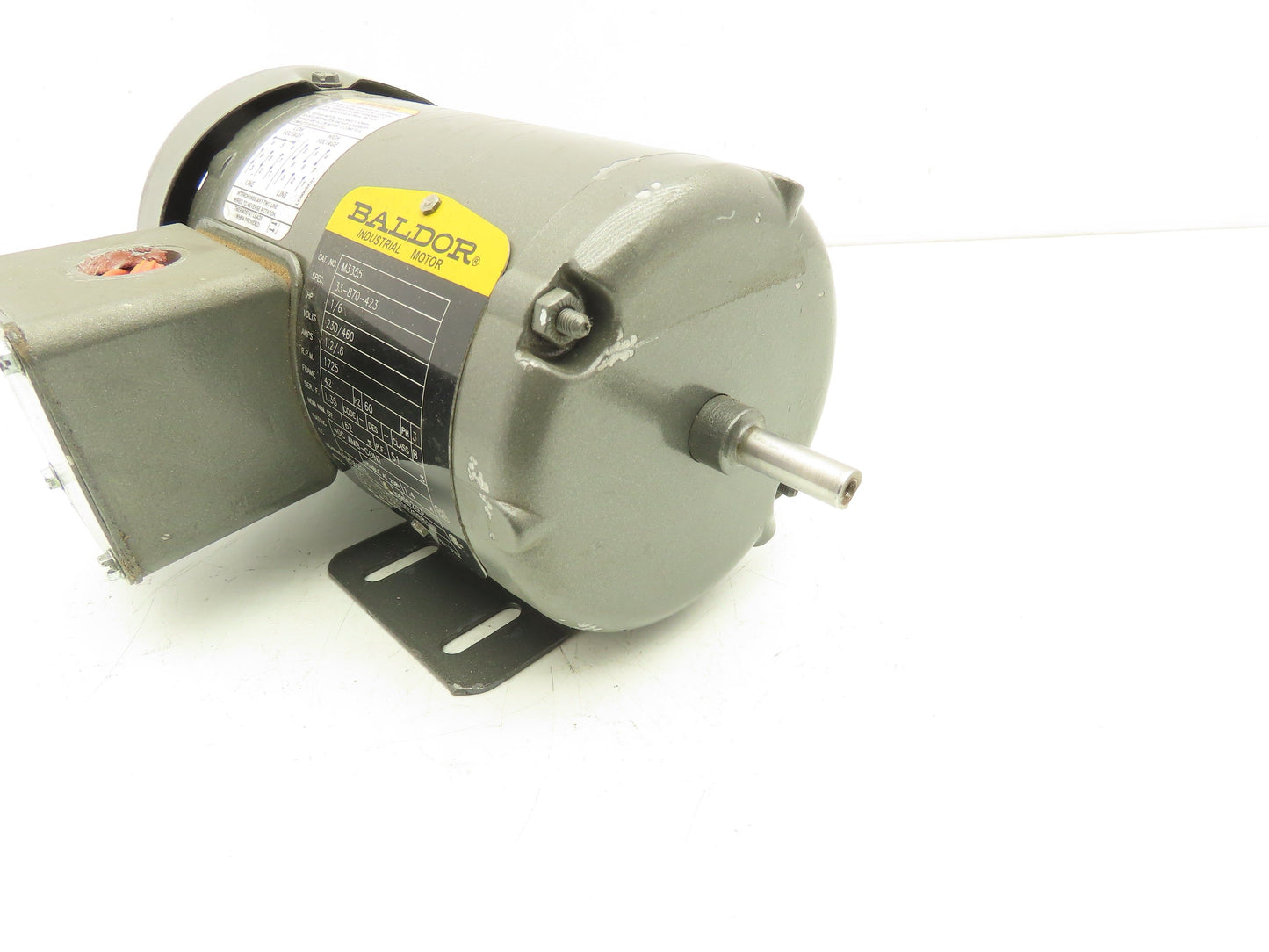 Baldor M3355 AC Motor 1/6Hp 1725 RPM 230/460V 3PH 42 Frame 3/8" Shaft