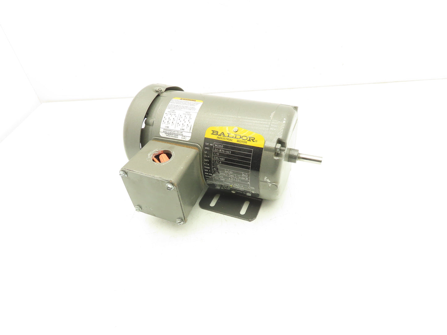 Baldor M3355 AC Motor 1/6Hp 1725 RPM 230/460V 3PH 42 Frame 3/8" Shaft