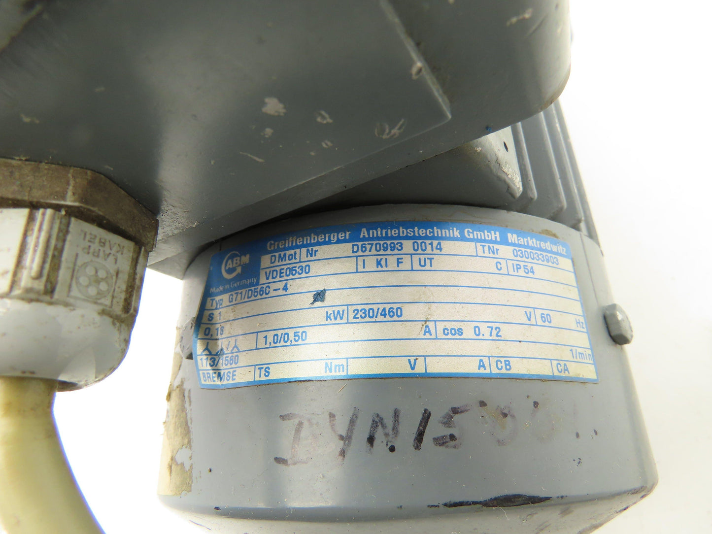 ABM G71/D56C-4 Inline Gearmotor .18kw 230/460V 3PH 13.8:1 Reducer 113rpm