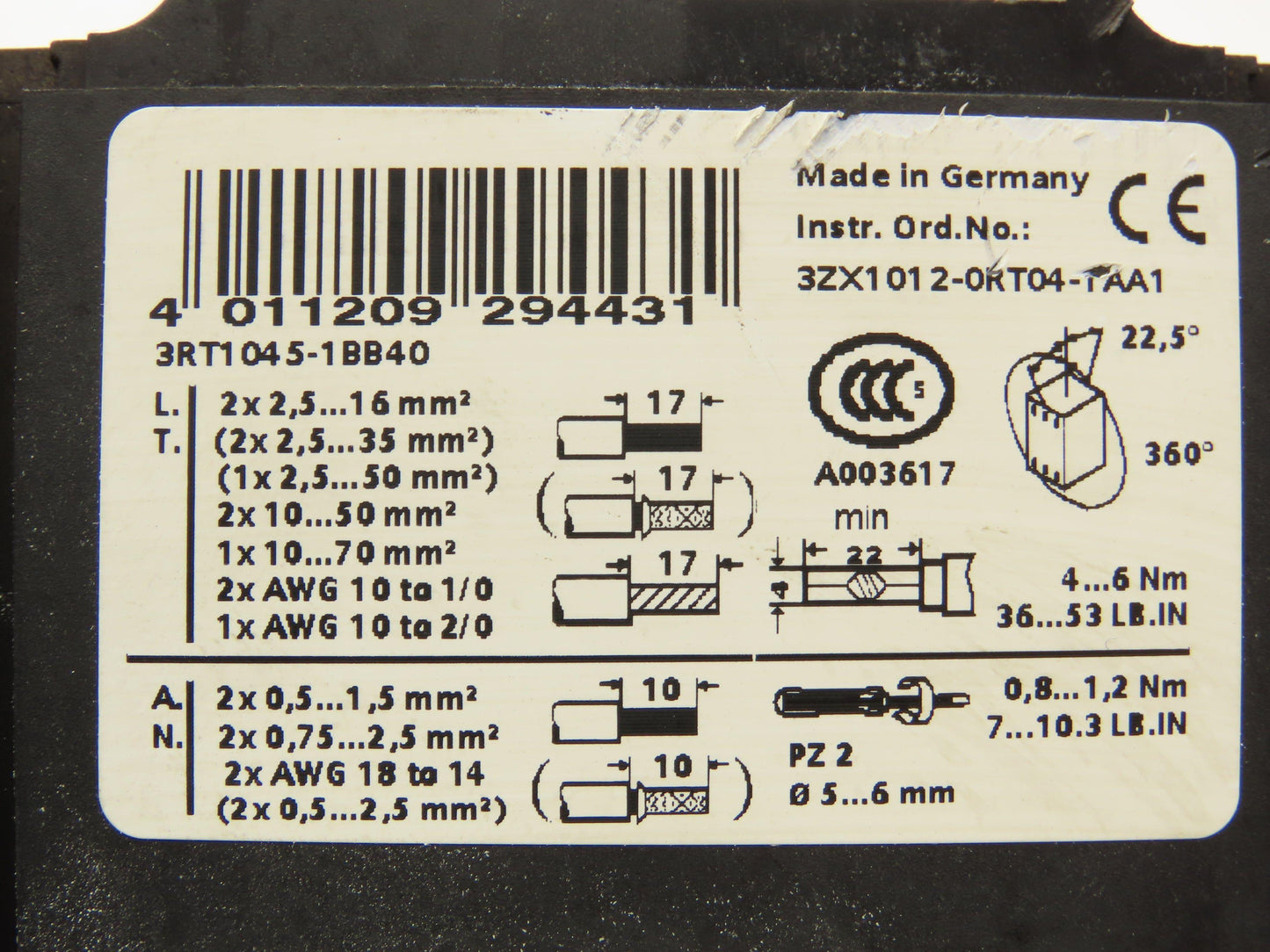 Siemens 3RT1045-1BB40 Sirius Motor Starter Contactor 24vDC Coil