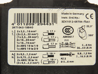 Siemens 3RT1045-1BB40 Sirius Motor Starter Contactor 24vDC Coil