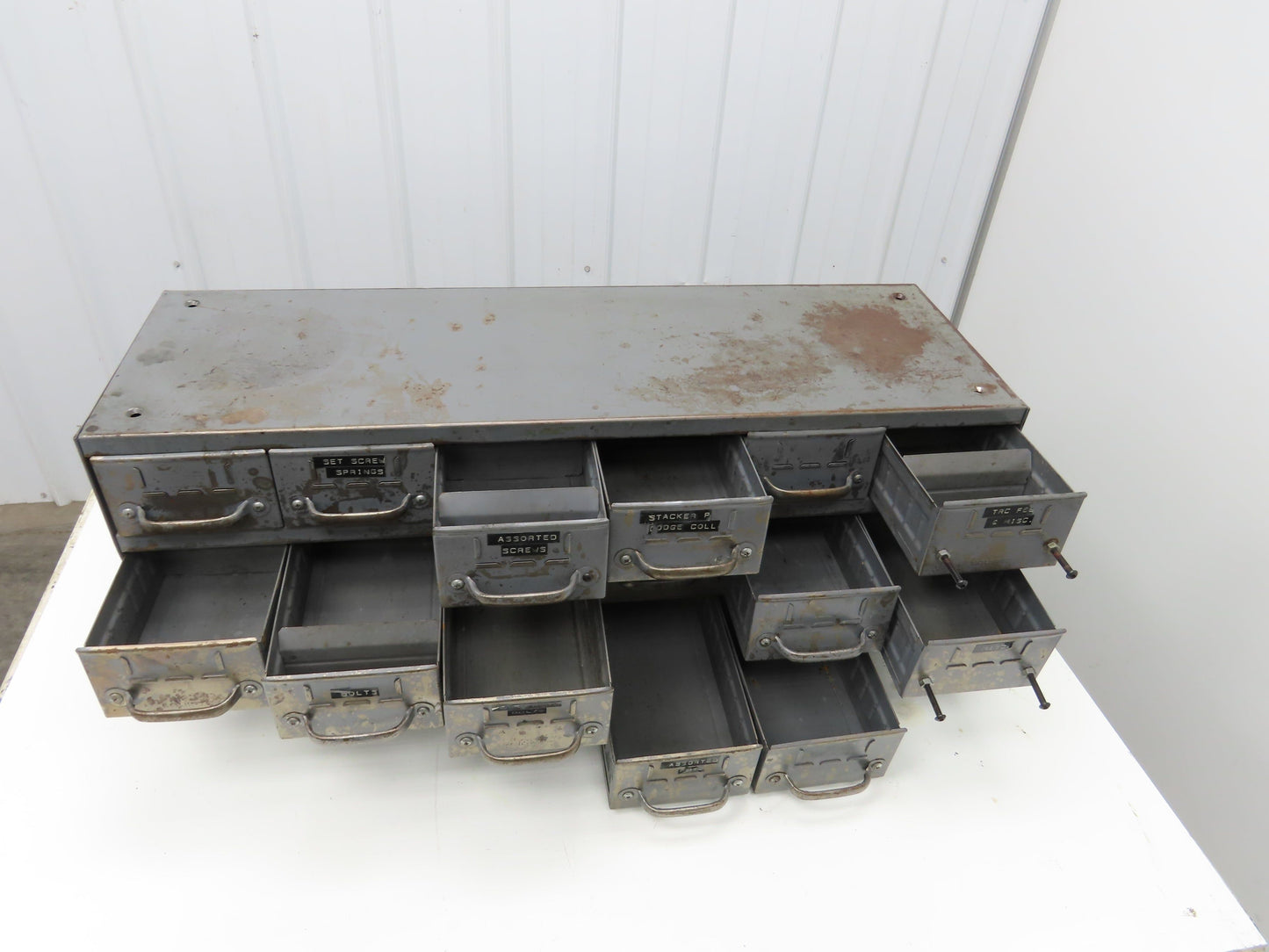 Equipto Antique 18 Drawer Metal Parts Cabinet 12" Deep 5-1/4" drawers