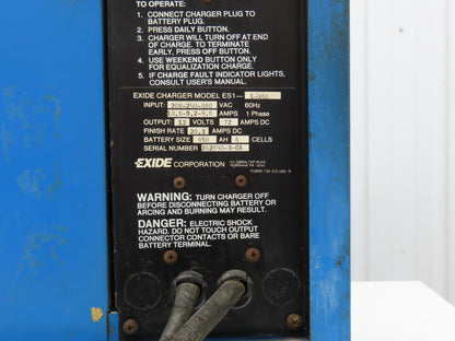 Exide ES1-6-450 Depth Battery Charger 208/240/480VAC Single Phase 12V 450AH