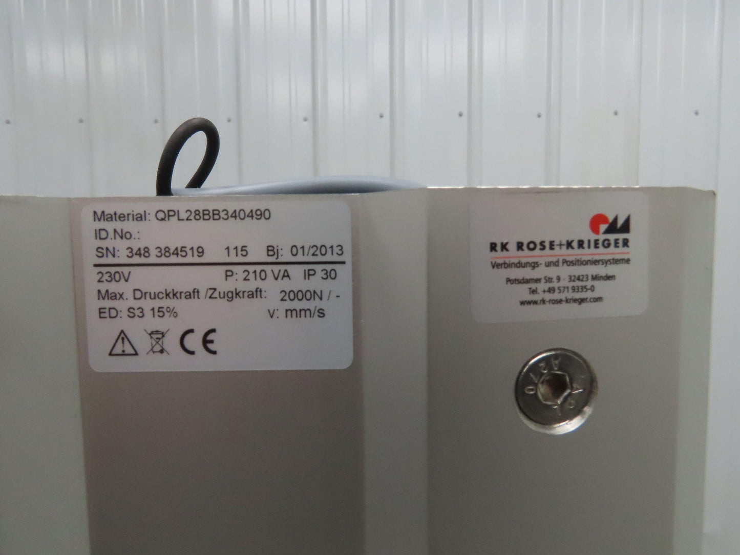 Rose Krieger QPL28BB340490 RK Powerlift Column Linear Actuator 230V 2000N