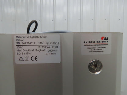 Rose Krieger QPL28BB340490 RK Powerlift Column Linear Actuator 230V 2000N