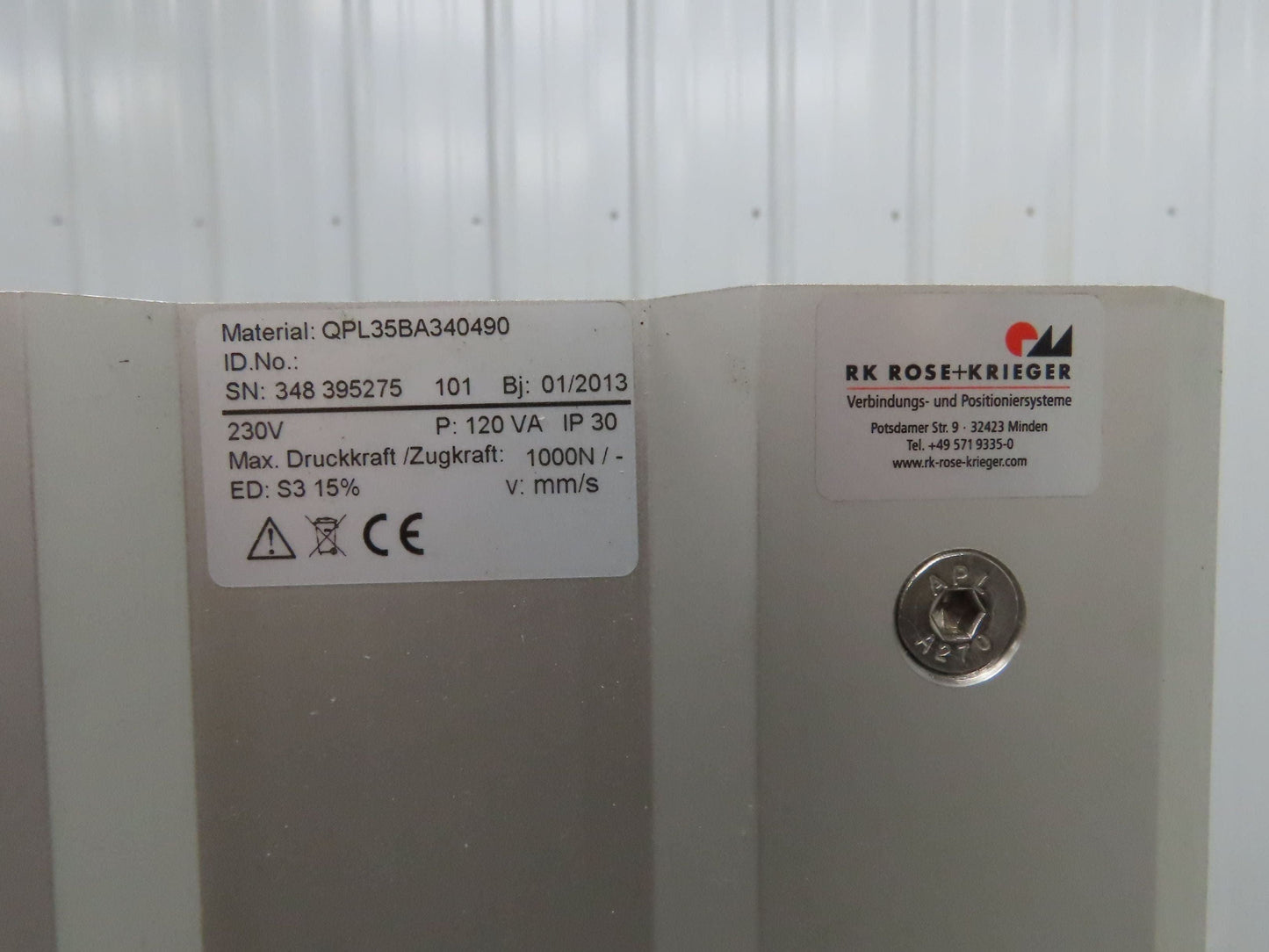 Rose Krieger QPL35BA340490 RK Powerlift Column Linear Actuator 230V 2000N