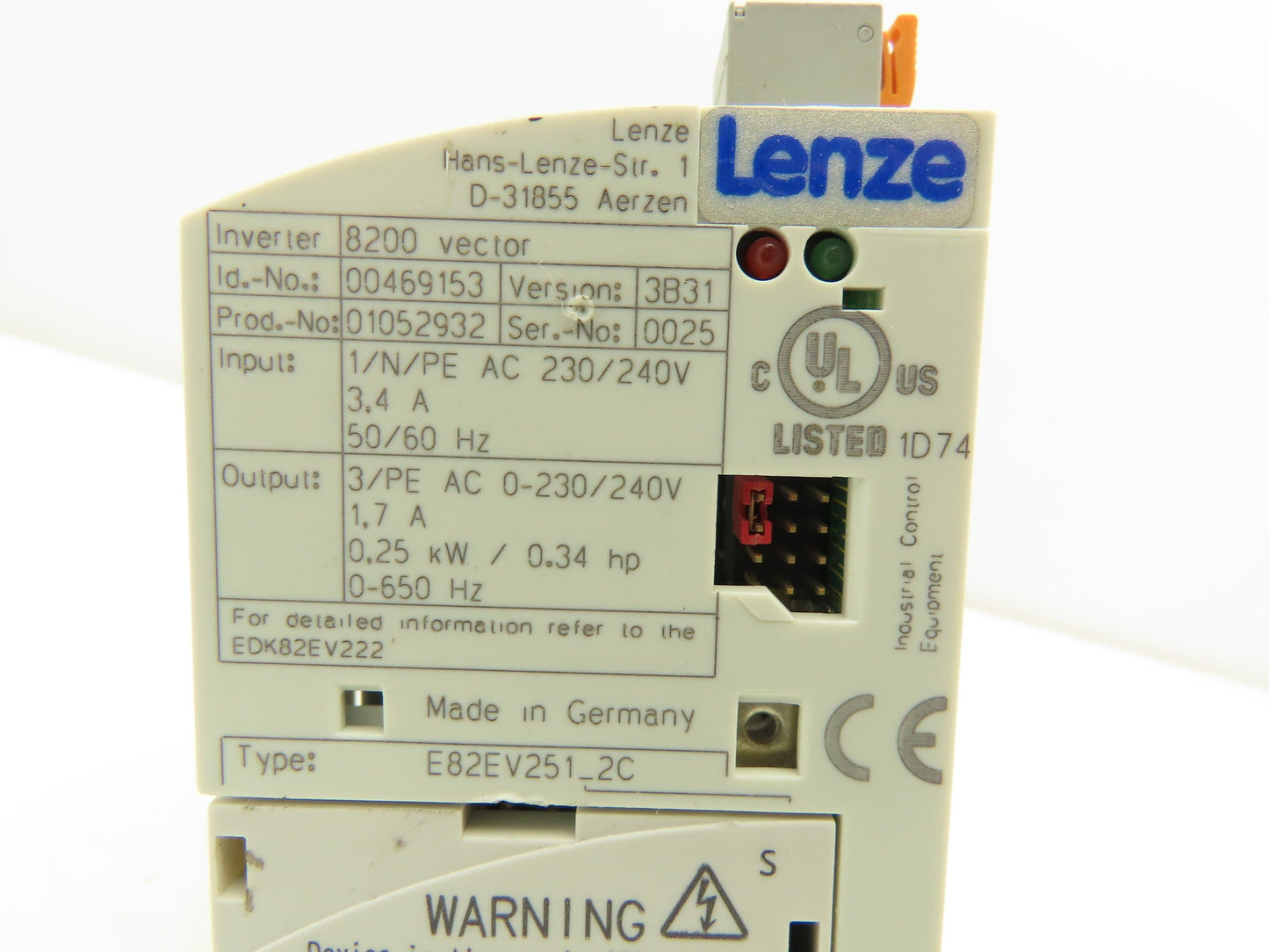Lenze E82EV251_2C AC Drive Frequency Inverter VFD .25kW/.34Hp 230V 3PH