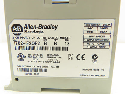 Allen Bradley 1762-IF2OF2 MicroLogix 1200 Analog I/O Module Ser B Rev B FRN 1.3