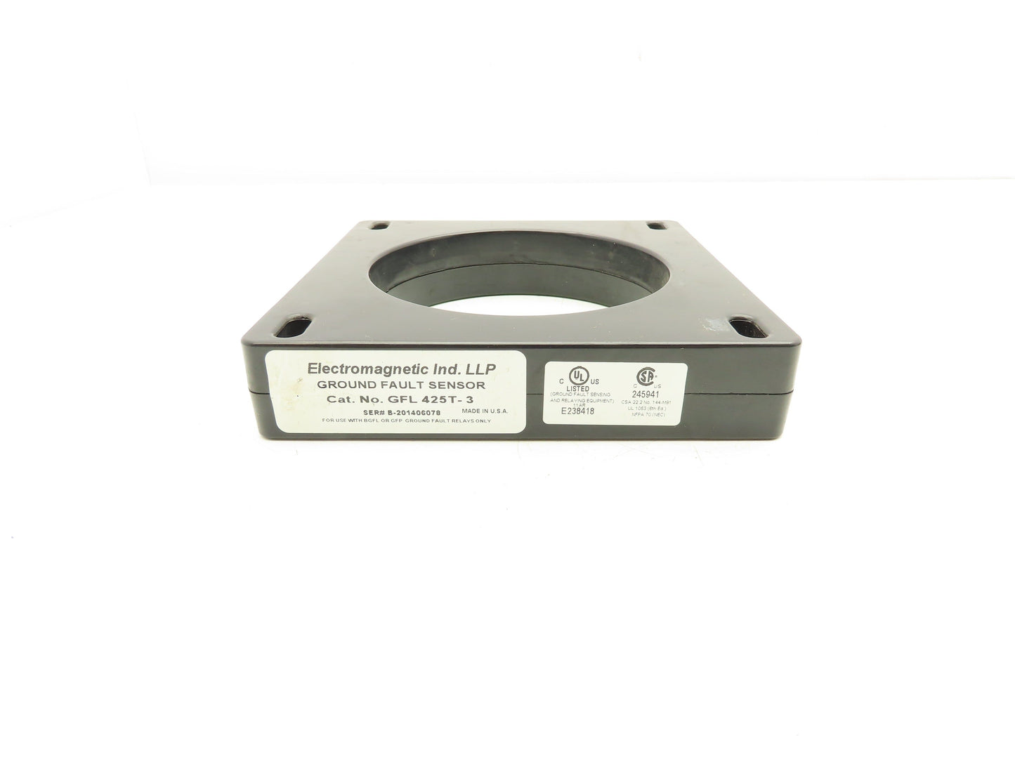Electromagnetic Industries GFL 425T-3 Ground Fault Sensor 4.25" Window
