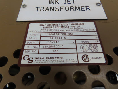Sola 23-26-250-6 CVS Voltage Regulator Transformer 5000VA HV 240/480 LV 120/240