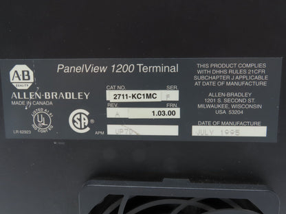 Allen Bradley 2711-KC1MC PanelView 1200 Operator Control Panel Terminal Ser F