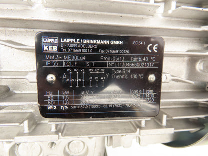 Laipple KEB NMS63 ME90La4 Gear Motor 230 RPM 266/460VAC 7.5:1 Ratio