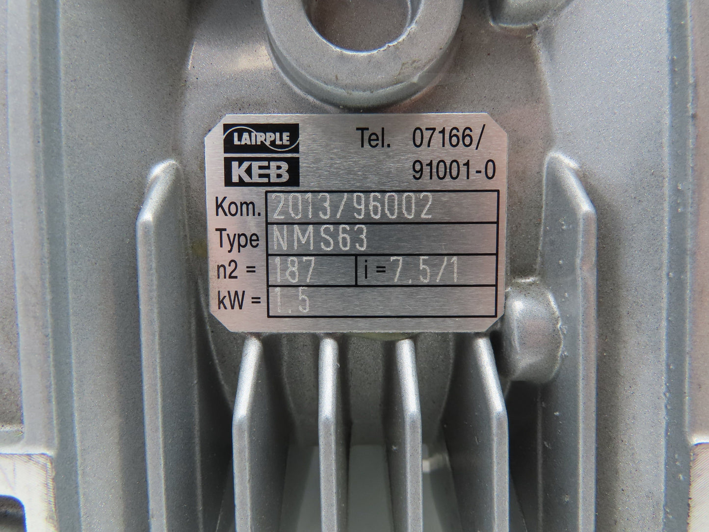 Laipple KEB NMS63 ME90La4 Gear Motor 230 RPM 266/460VAC 7.5:1 Ratio