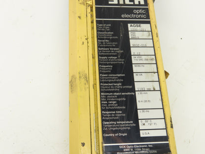Sick Optic AGSE 1200-1211 Safety Light Curtain Receiver 1183mm x 6m