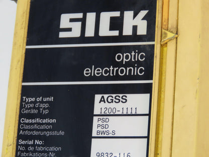 Sick Optic AGSE 1200-1111 Safety Light Curtain Sender Transmitter 1183mm x 6m