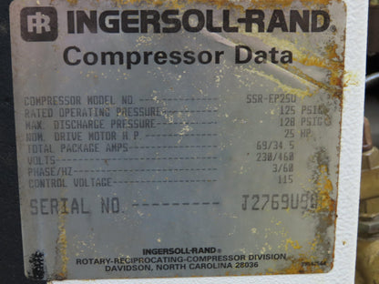 Ingersoll Rand SSR-EP25U Rotary Screw Air Compressor 92 CFM 125PSI 25HP 460V 3Ph